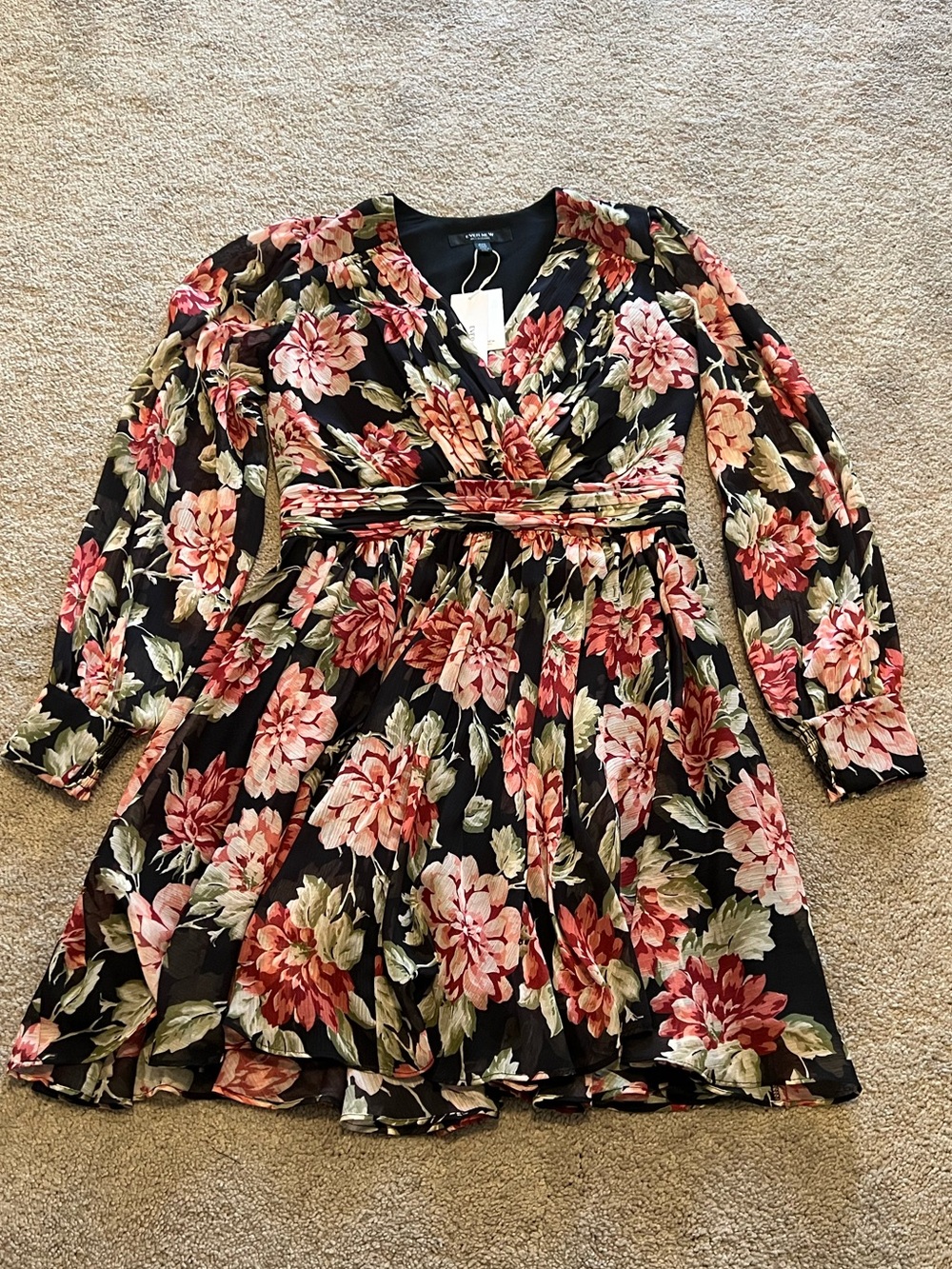 Ever New Floral Black & Pink Long-Sleeve Dress